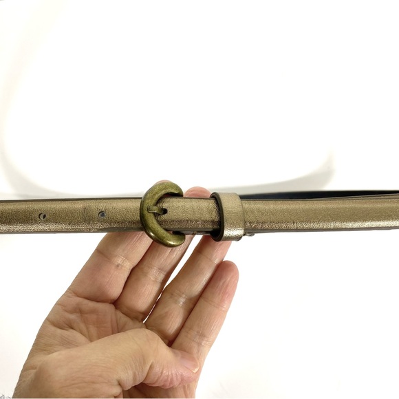 Vintage Bronze Metallic Super Skinny Belt with Brass Buckle - Picture 5 of 7